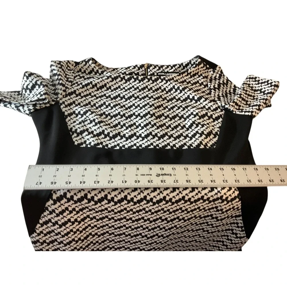 Karl Lagerfeld Paris Houndstooth Sheath Women's Dress Black White Zipper Size 16 - Picture 5 of 13